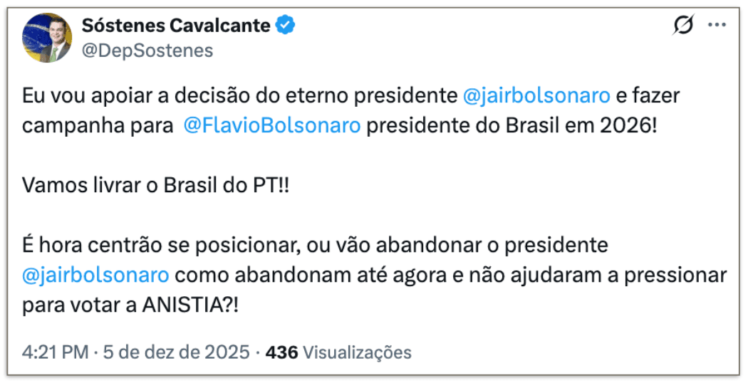 Líderes do PL endossam indicação de Flávio para presidente em 2026