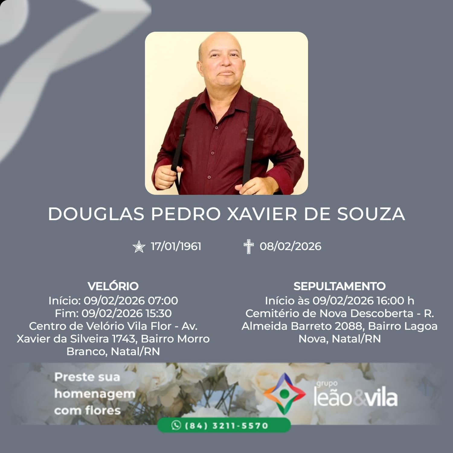 Ex-servidor da Câmara de Natal, Douglas Pedro Xavier, conhecido como “PC”, morre aos 65 anos