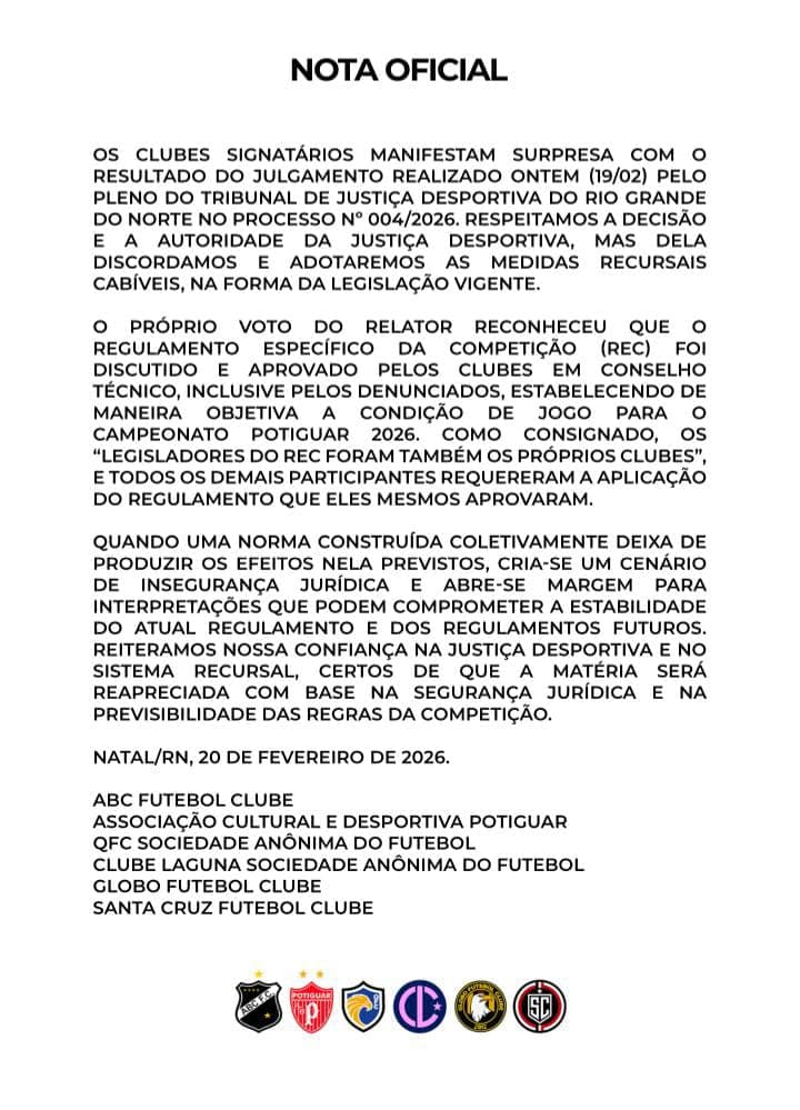 CAMPEONATO POTIGUAR: Clubes se dizem surpresos com decisão do TJD-RN e afirmam que vão recorrer da decisão que evitou rebaixamento do América