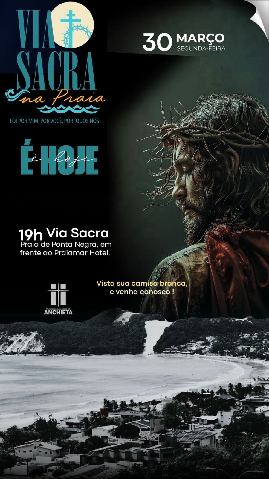 Via Sacra na Praia de Ponta Negra reúne fiéis em noite de fé e reflexão