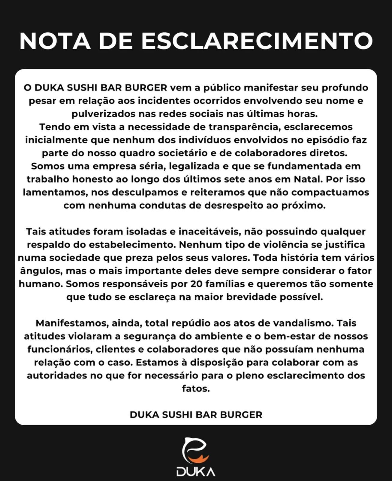 Duka Sushi solta nota e diz que empresário que agrediu motoboy não é sócio do restaurante