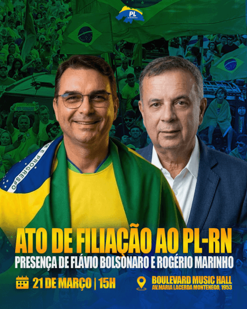 Flávio Bolsonaro participa de ato de filiação do PL neste sábado no RN
