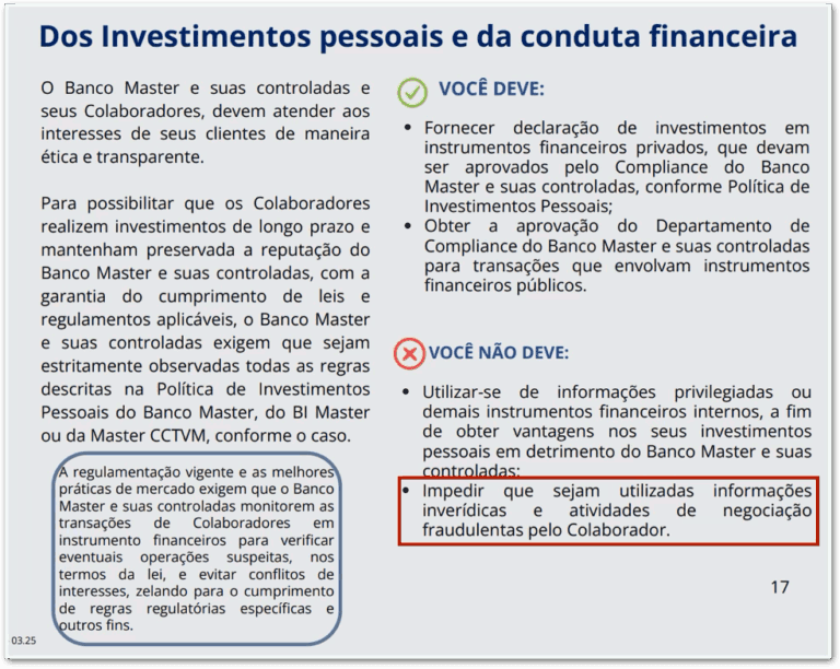 Código de Ética do Master revisado por mulher de Moraes tem erro
