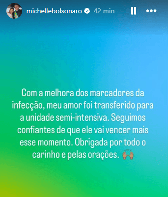 Bolsonaro melhora, deixa a UTI e é transferido para unidade semi-intensiva, diz Michelle
