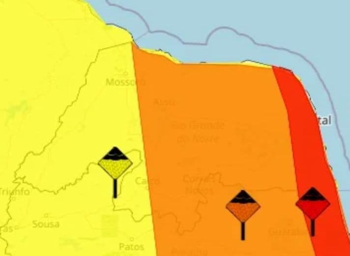 CHUVAS: Inmet coloca Natal e mais 35 cidades do RN em alerta vermelho; veja lista