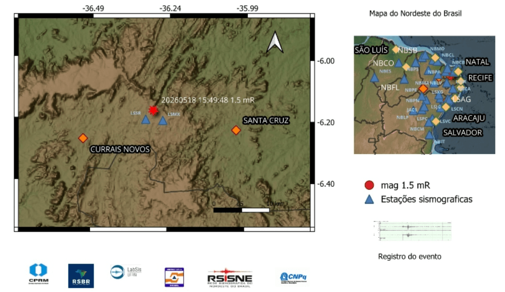 Três tremores de terra em cinco dias são registrados em Currais Novos, aponta LabSis/UFRN