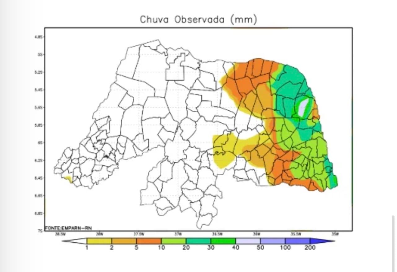 RN registra chuvas de até 49 mm nas últimas 24 horas, aponta boletim da Emparn