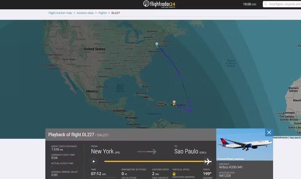 Voo da Delta com destino a Guarulhos desvia rota para Porto Rico
