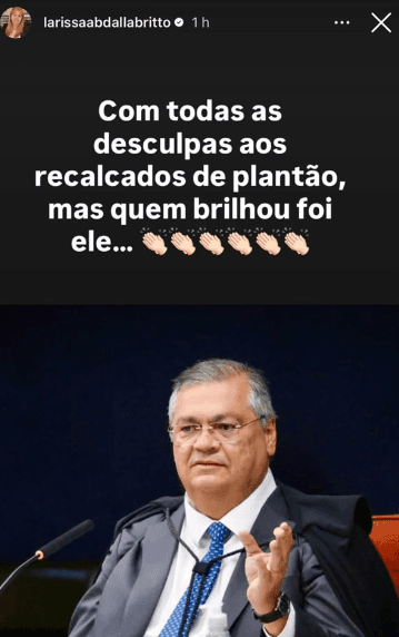 Assessora de Dino chama críticos do ministro de “recalcados” e diz que "quem brilhou foi ele” após sessão no STF sobre Moraes
