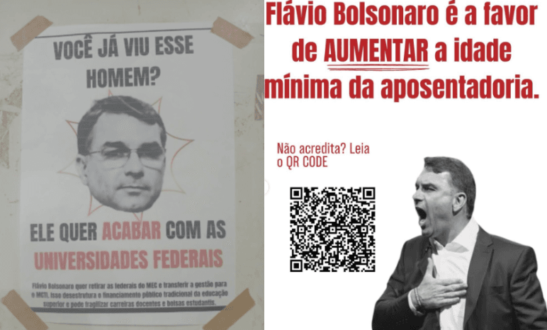 O DESESPERO É GRANDE, AS FAKE NEWS MAIS AINDA: Cartazes com notícias falsas e discurso de ódio contra Flávio Bolsonaro são espalhados na UFRN em Caicó e na Ufersa em Mossoró