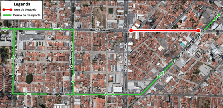 Rua Jaguarari será parcialmente interditada nesta quarta-feira