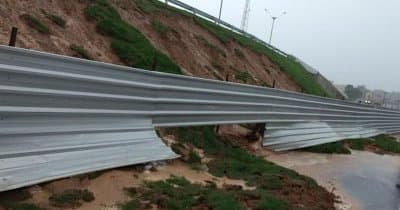 FOTO: Deslizamento na encosta do viaduto em obras de Emaús