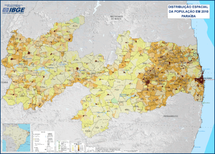 IBGE disponibiliza conjunto de 27 mapas estaduais de Densidade Demográfica; veja RN