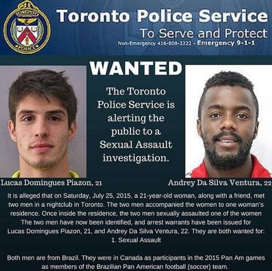 PROCURADOS(FOTO): Canadá pede prisão de jogadores da seleção brasileira por abuso sexual