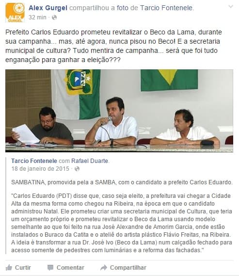 FOTÓGRAFO: "tudo mentira de campanha" em relação as promessas de Carlos Eduardo