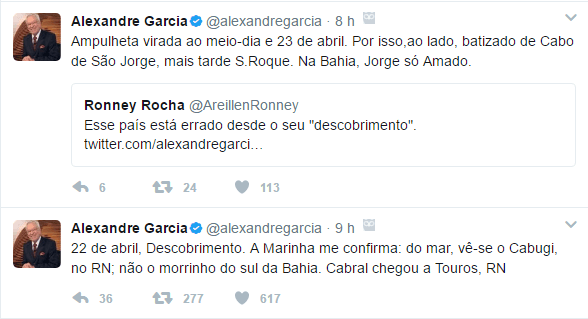DESCOBRIMENTO: Alexandre Garcia "Marinha confirmou que do mar vê o Pico do Cabugi e não o Monte Pascoal"