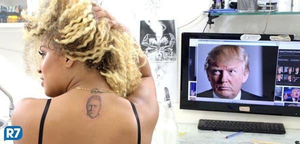 FOTOS: Miss Bumbum Érika Canela faz tatuagem nas costas com rosto de Donald Trump e diz que não conhece os EUA