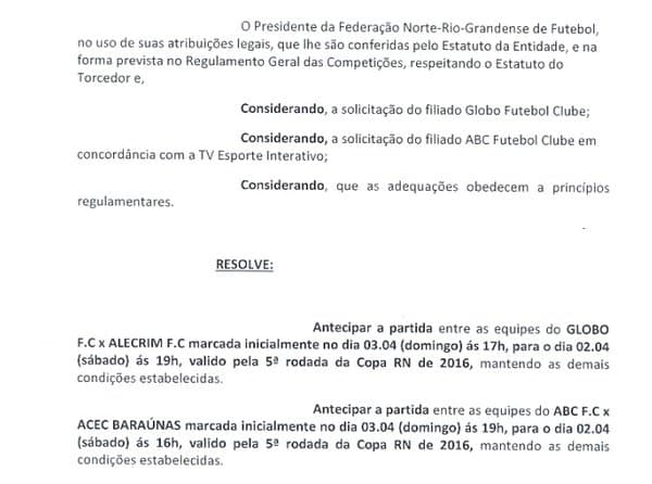 Resolução na FNF antecipa Globo x Alecrim e ABC x Baraúnas