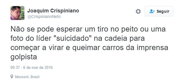 MUITO GRAVE: Crispiniano Neto defende "virar e queimar carros da imprensa golpista"