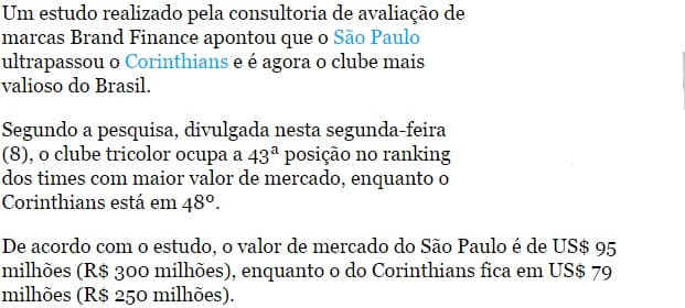 São Paulo supera o Corinthians e é o clube mais valioso do Brasil, diz estudo