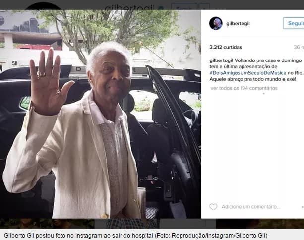 Gilberto Gil recebe alta após 6 dias internado em São Paulo