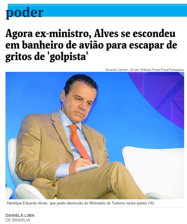 Jornal destaca que Henrique Alves se escondeu em banheiro de avião para não passar constrangimento