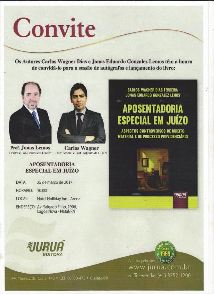 Juiz federal e professor lançam neste sábado em Natal o Livro “Aposentadoria especial em Juízo”