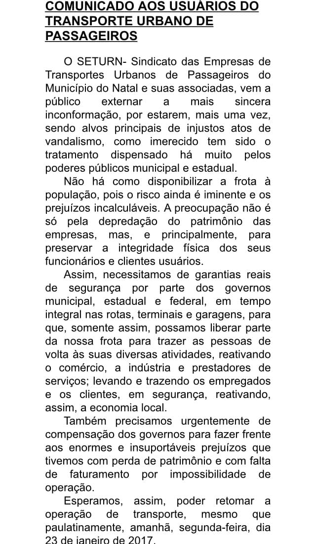 Seturn exige "garantias reais de segurança" para liberar parte da frota nesta segunda