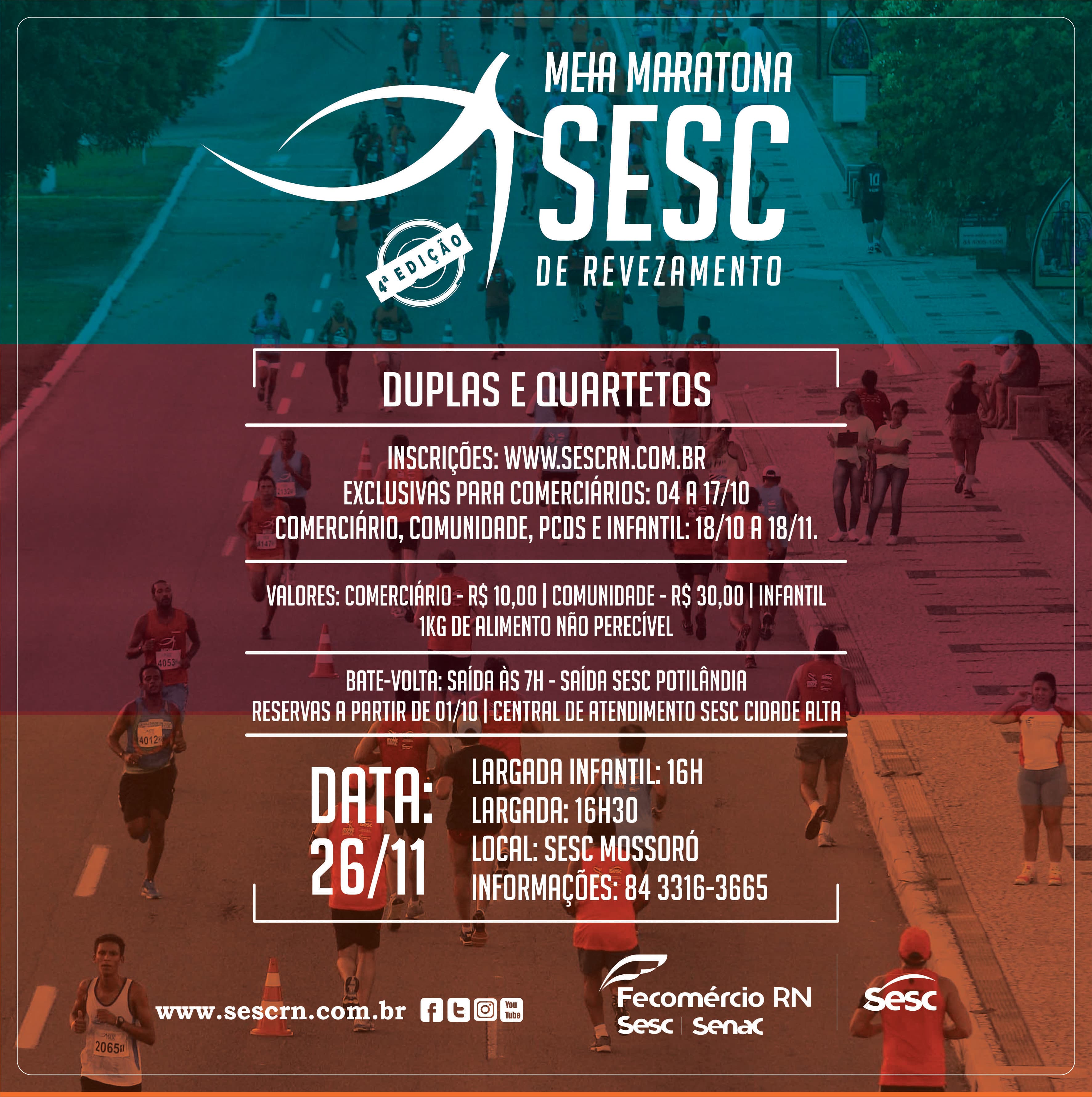 Inscrições para 4ª Meia Maratona Sesc de Revezamento começam nesta terça-feira