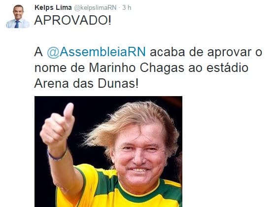 ALRN aprova o nome de Marinho Chagas ao estádio Arena das Dunas