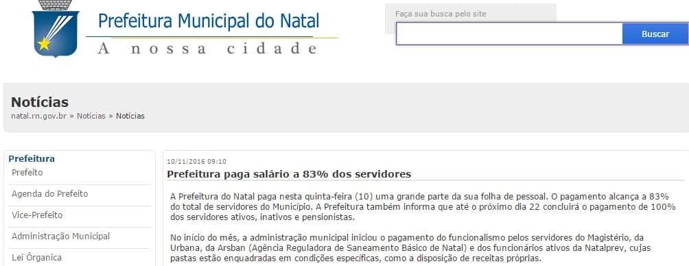 SALÁRIOS OUTUBRO: Prefeitura de Natal não cumpre promessa de pagamento de 100% dos servidores até o dia 22