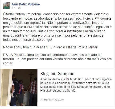 Post contra ação da Polícia em Caicó gera muita polêmica em Whatsapp