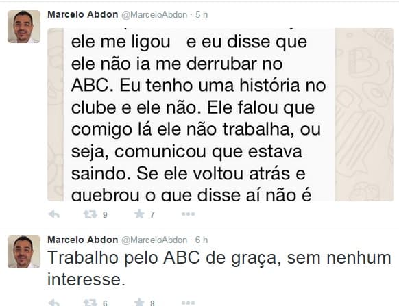 Após "saída" do ABC, Marcelo Abdon dispara contra Rogério Marinho e fala de influência em escalação da equipe