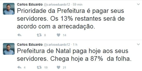 SALÁRIOS: Carlos Eduardo anuncia pagamento de 87% da Folha dos servidores