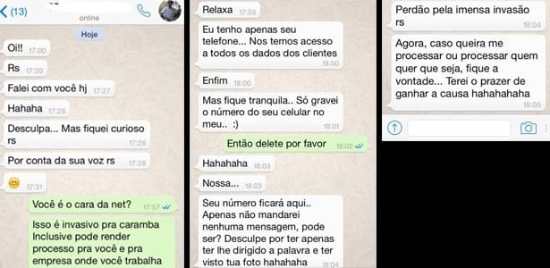 FOTO(PRINTS): Funcionário da Net usa dados cadastrais para assediar cliente por WhatsApp