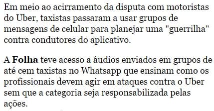 Taxistas pregam ‘guerrilha' e ‘porrada' contra Uber em redes sociais; ouça