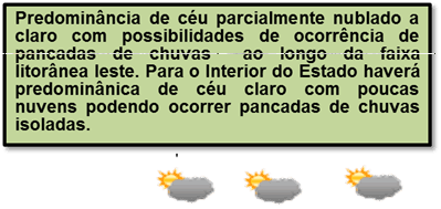 Emparn: previsão de céu nublado e possibilidades de chuvas até sexta em Natal e interior