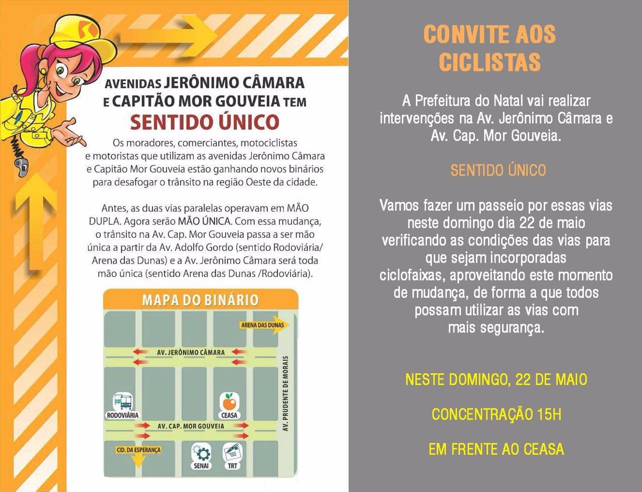 Ciclistas farão um passeio nas Avs. Jerônimo Câmara e Cap. Mor Gouveia em busca de ciclofaixas