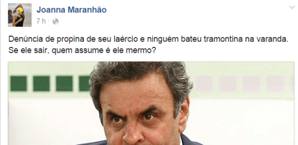 Nadadora Joanna Maranhão se posiciona de novo pelas redes sociais e cobra panelaço contra Aécio