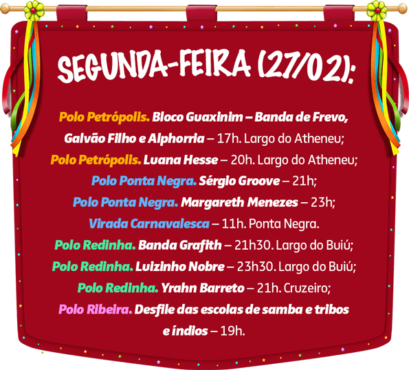 Confira programação do Carnaval em Natal nesta segunda-feira