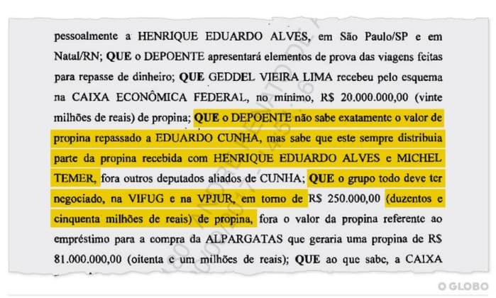 Funaro diz que Temer, Eduardo Cunha e Henrique Alves levaram R$ 250 milhões da Caixa