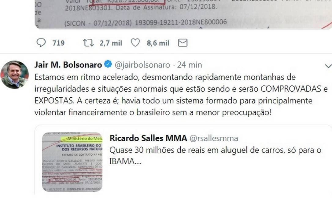 Presidente do Ibama rebate tuíte de Bolsonaro: ‘completo desconhecimento' e presidente apaga comentário