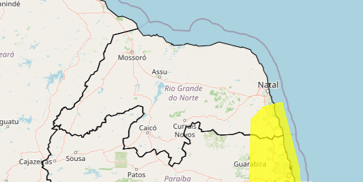 Inmet publica alerta de chuva de até 50 mm para 21 cidades do RN